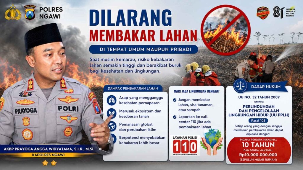 Polres Ngawi Ingatkan Konsekuensi Hukum Bagi Pembakar Lahan